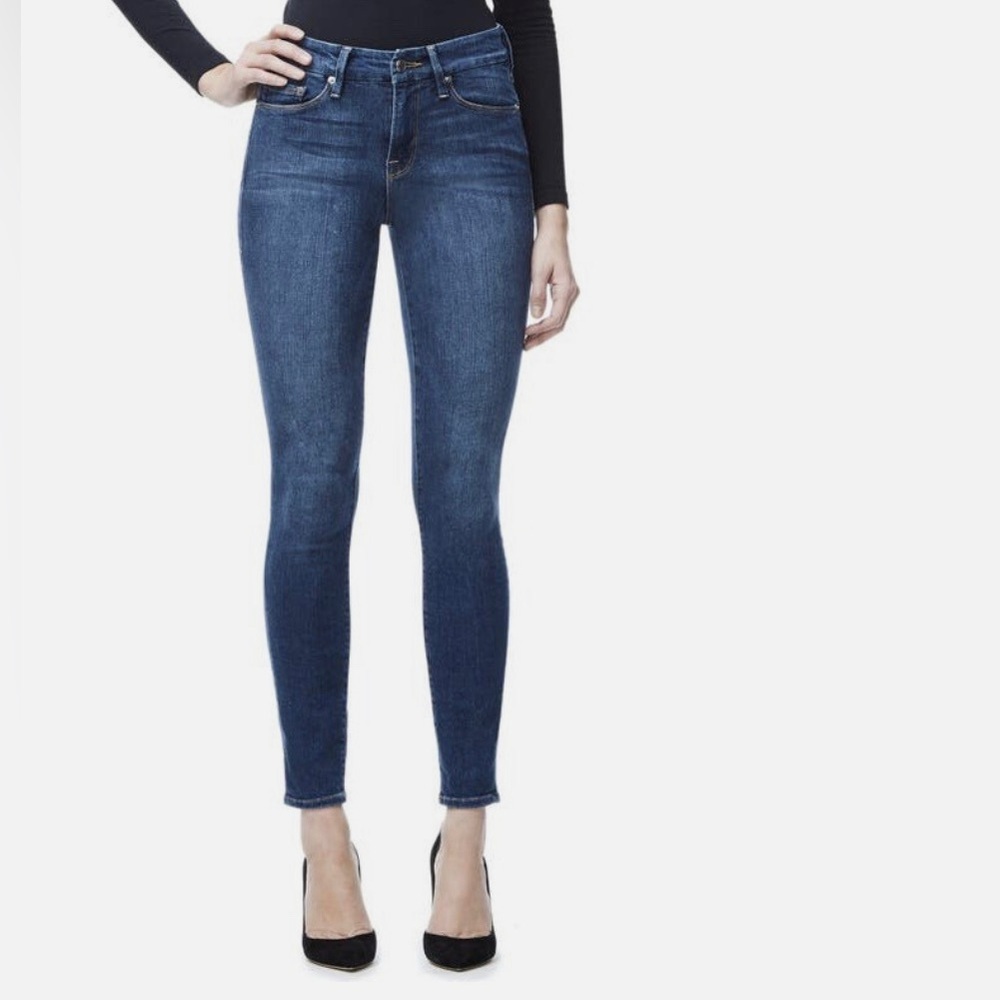 Good American Good Legs with Raw Chewed Hem in Dark Blue Sz 28